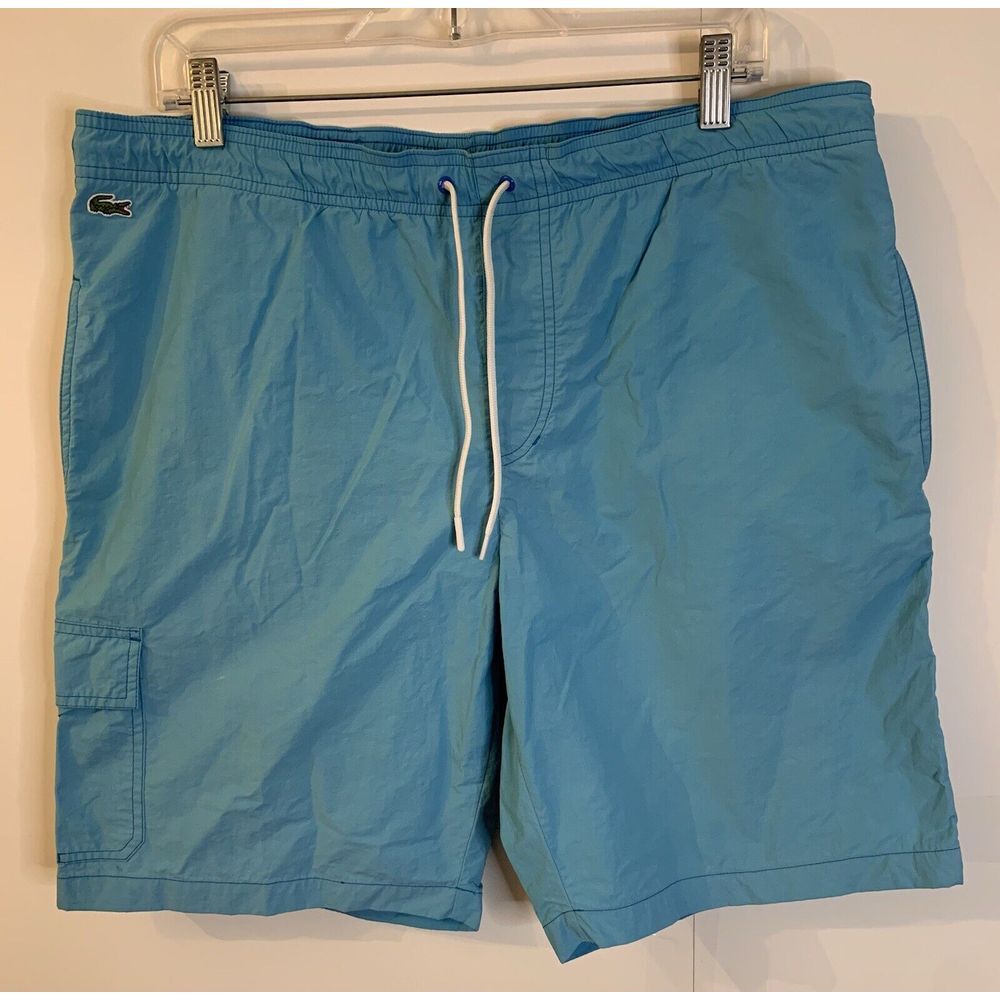 Lacoste Swim Trunks Board Shorts Men's L Lined Casual Logo Cargo Pockets Blue